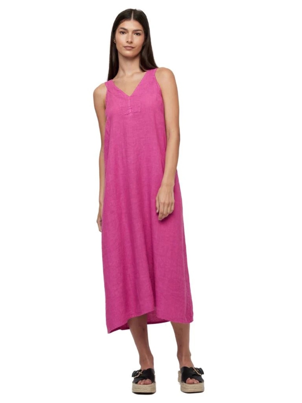 NWT Pistache Orchid Magenta Linen Sleeveless V-Neck Dress Italy Cottagecore
